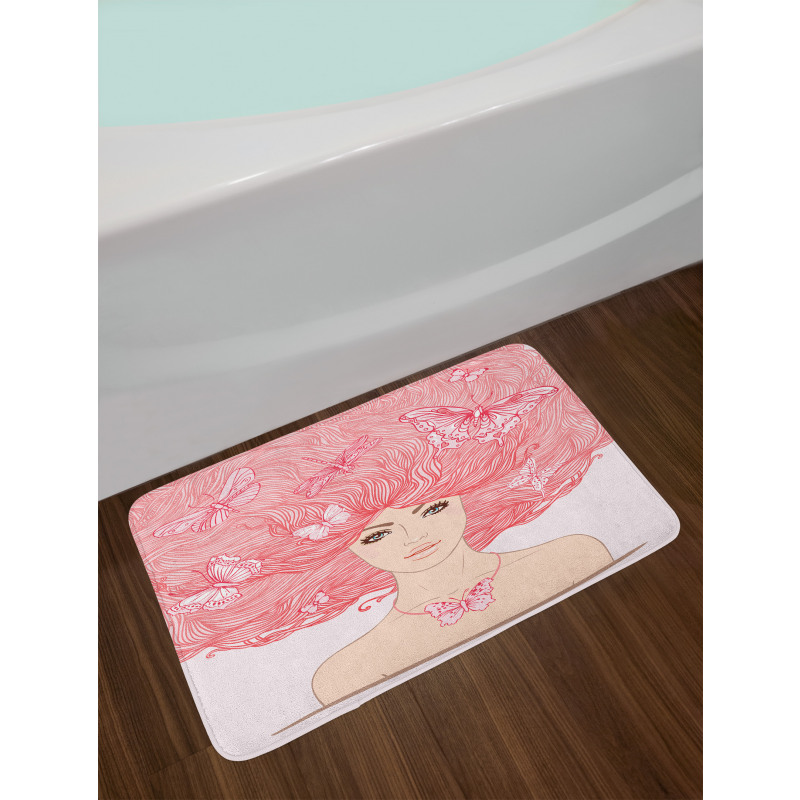 Girl Butterflies Sketch Bath Mat