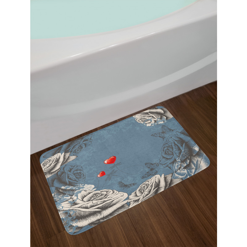 Grunge Rose Petal Heart Bath Mat