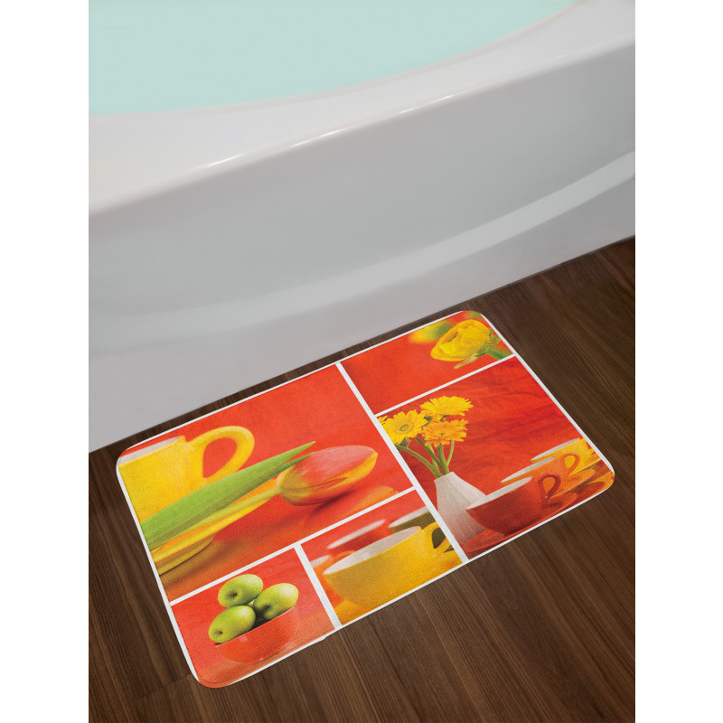 Coffee Cups Tulips Apples Bath Mat