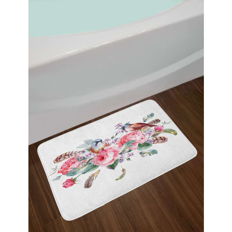 Vintage Roses Birds Bath Mat