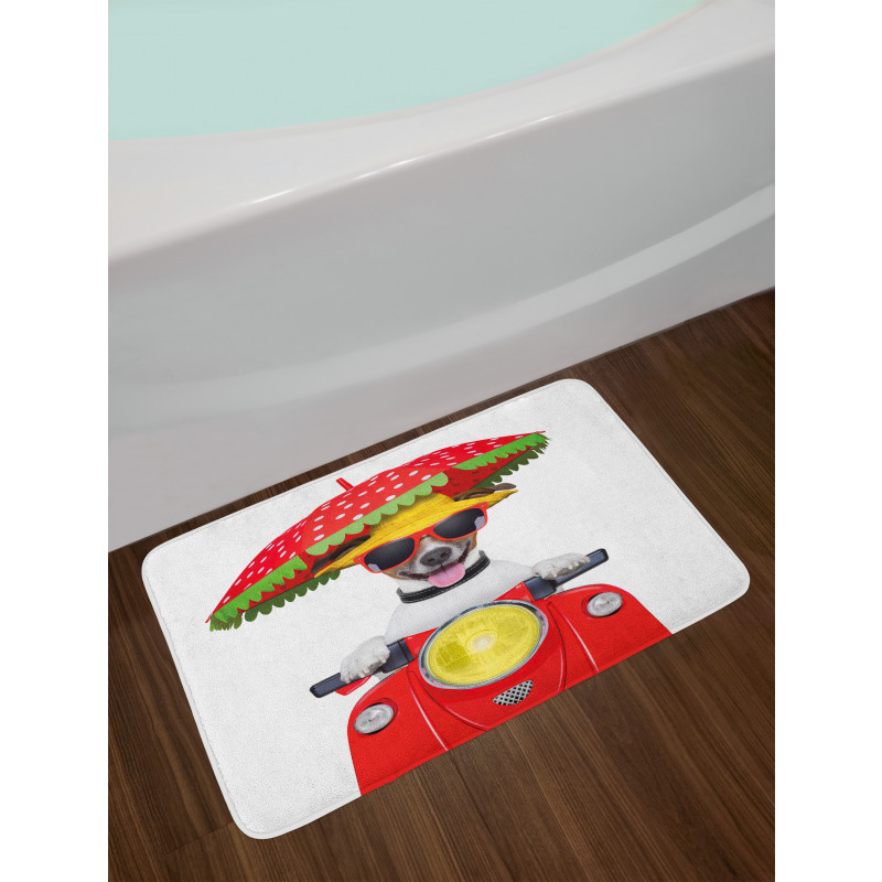 Dog Driving a Motorcycle Bath Mat