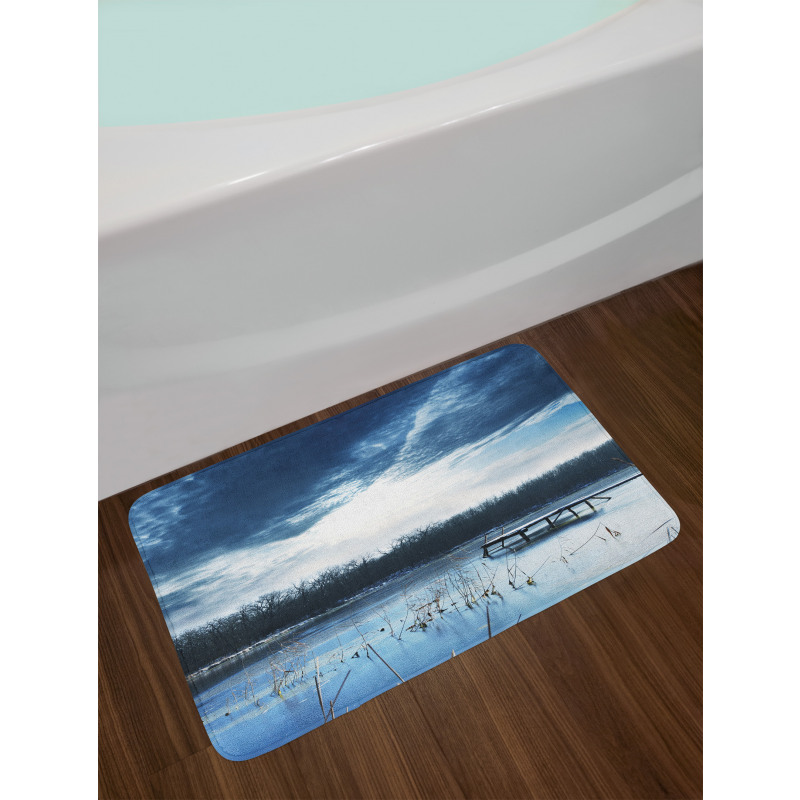 Blue Mountain Lake Scene Bath Mat