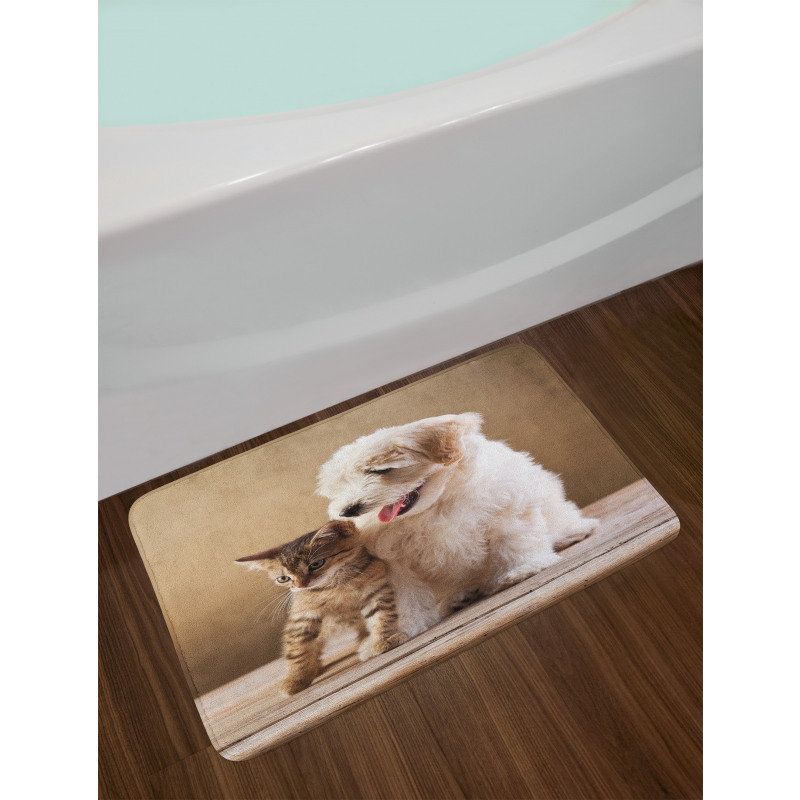 Kitten and Dog Friends Bath Mat