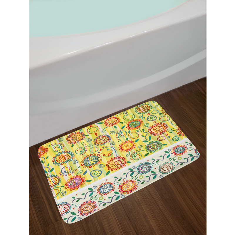 Circles Leaves Abstact Bath Mat