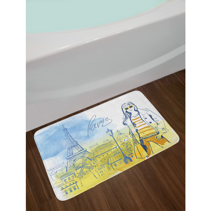 Girl at the Eiffel Tower Bath Mat