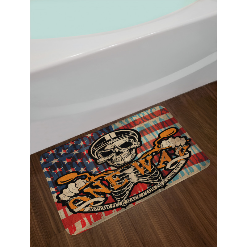 Biker Skull American Flag Bath Mat