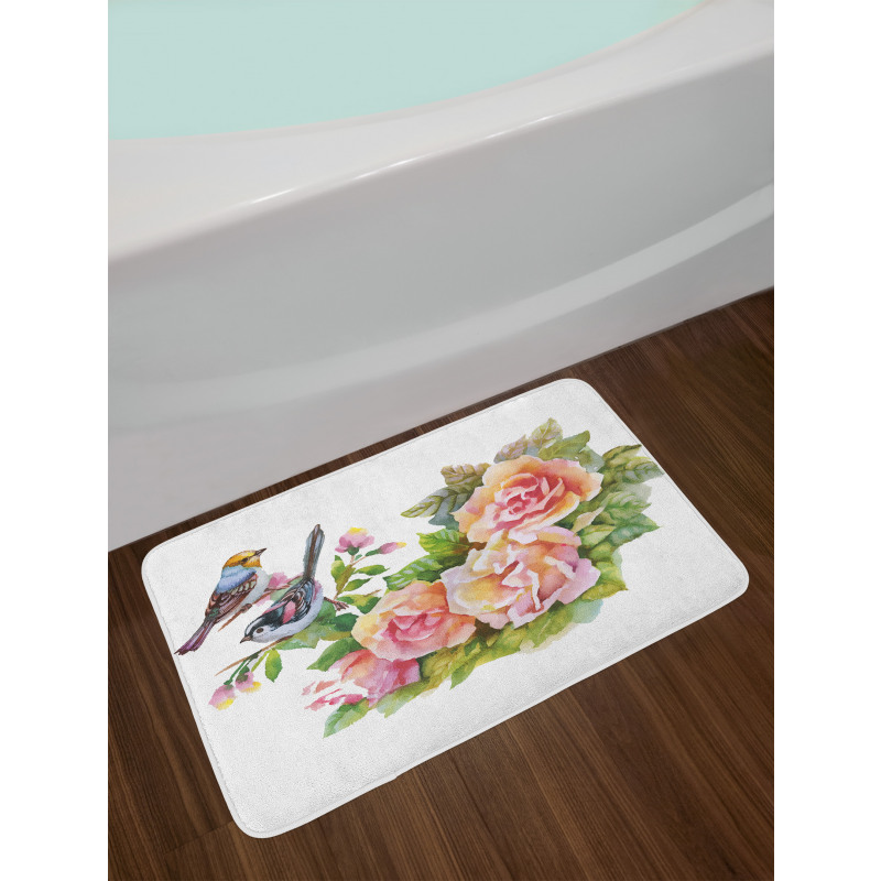 Wild Exotic Birds Roses Bath Mat