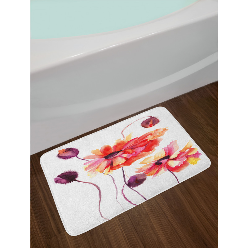 Watercolor Poppies Buds Bath Mat