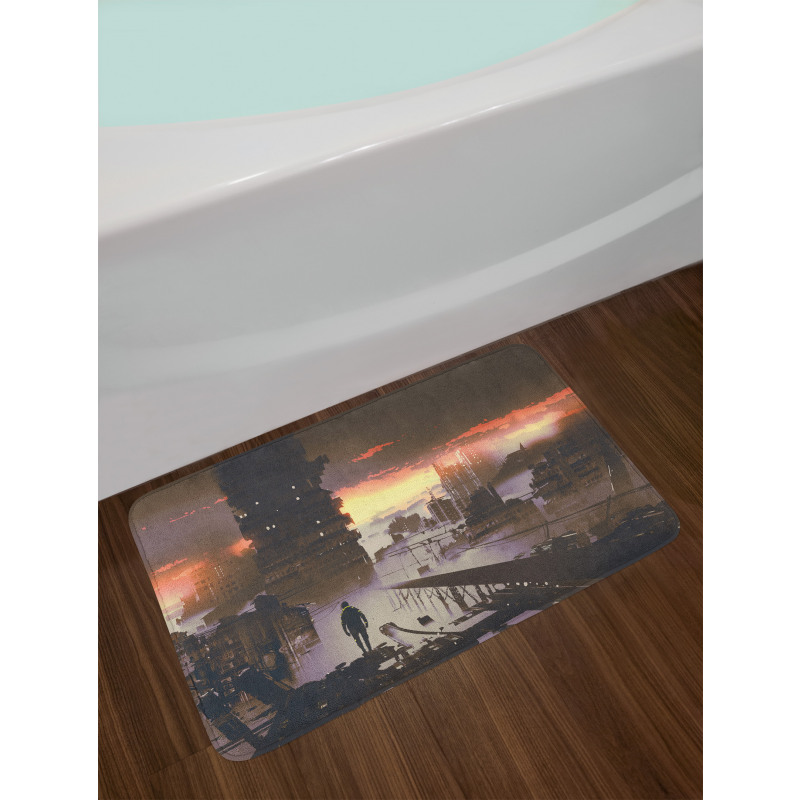 Sci-Fi Empty City Robot Bath Mat