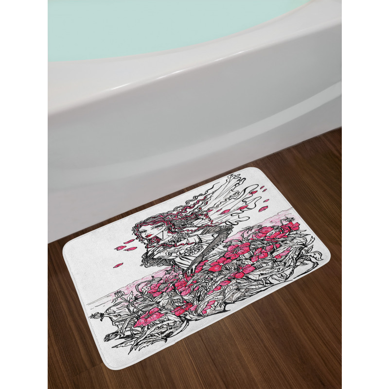 Woman on a Poppy Field Bath Mat