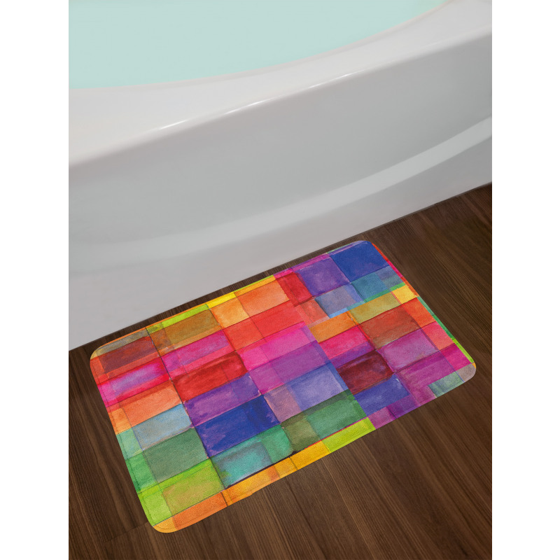 Rainbow Colors Squares Bath Mat