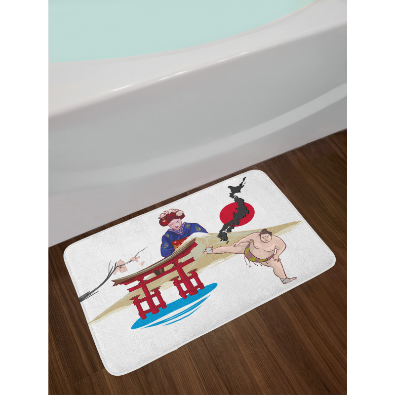 Japanese Woman and Building Bath Mat