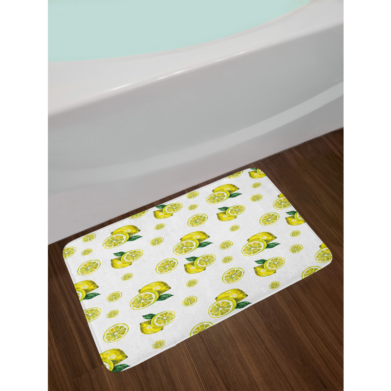 Lemon Slices Leaves Bath Mat