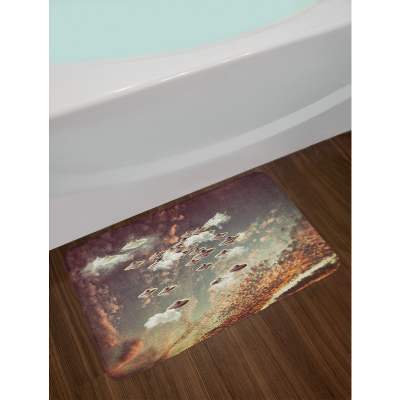 UFOs in Cloudy Sky Bath Mat