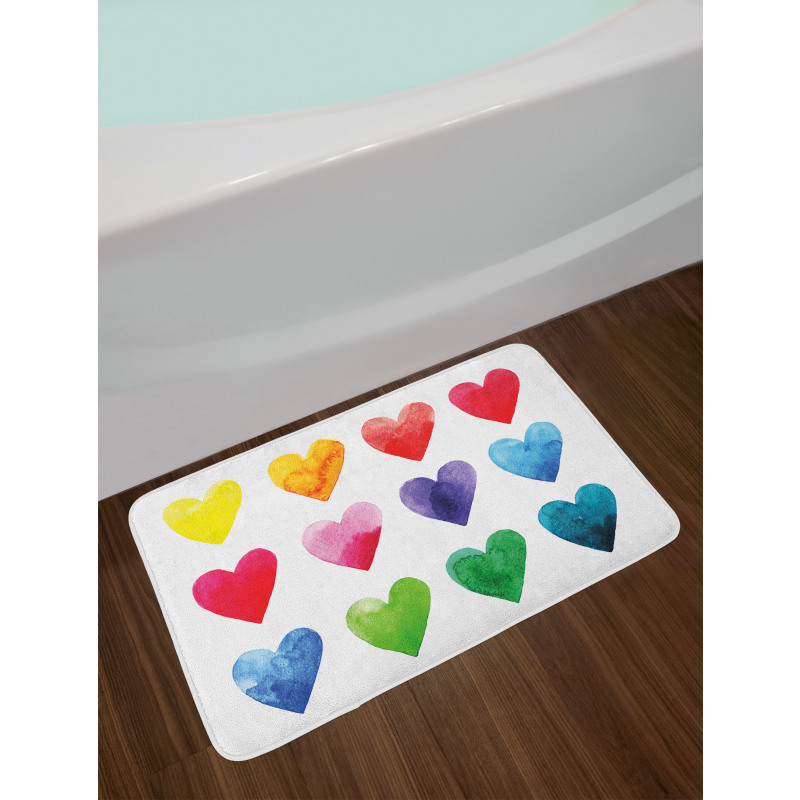Rainbow Colors Hearts Bath Mat