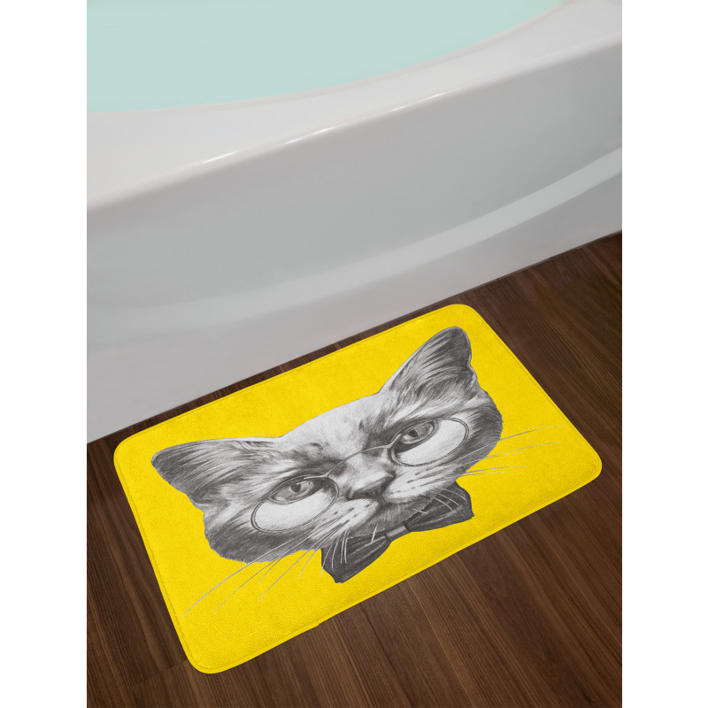 Cat Glasses Bow Tie Bath Mat