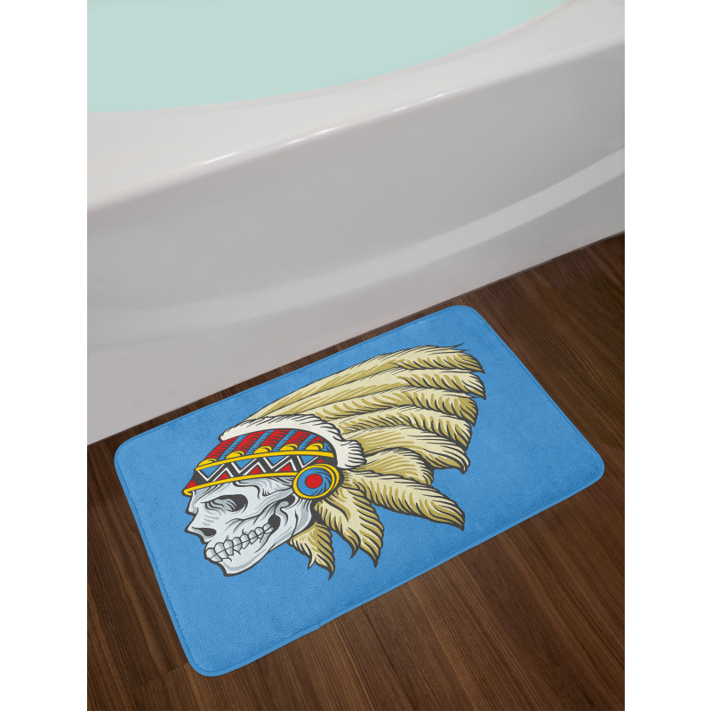 Skull with Feathers Folk Bath Mat