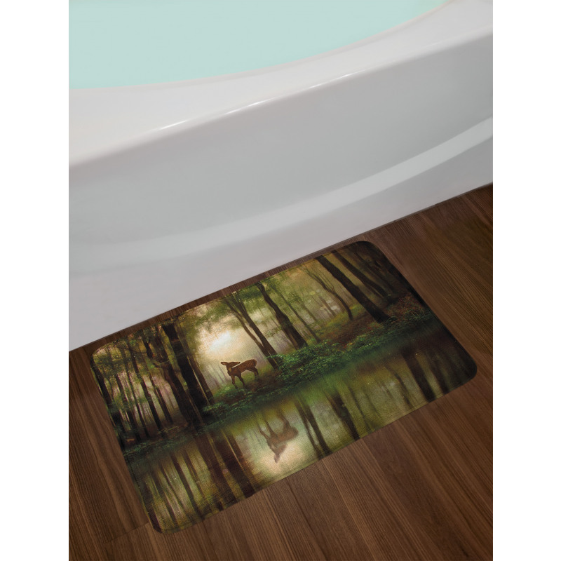 Baby Deer Foggy Lake Bath Mat