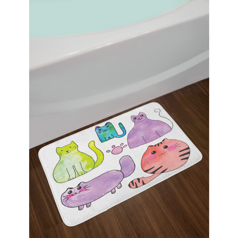 Cats in Watercolor Style Bath Mat