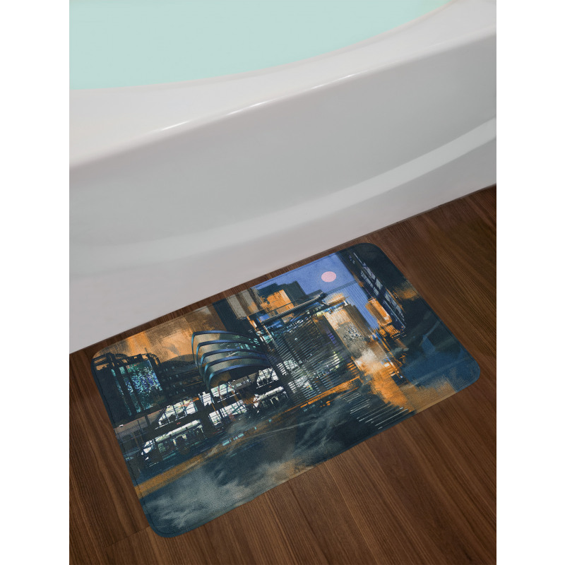Cyberpunk Cityscape Bath Mat