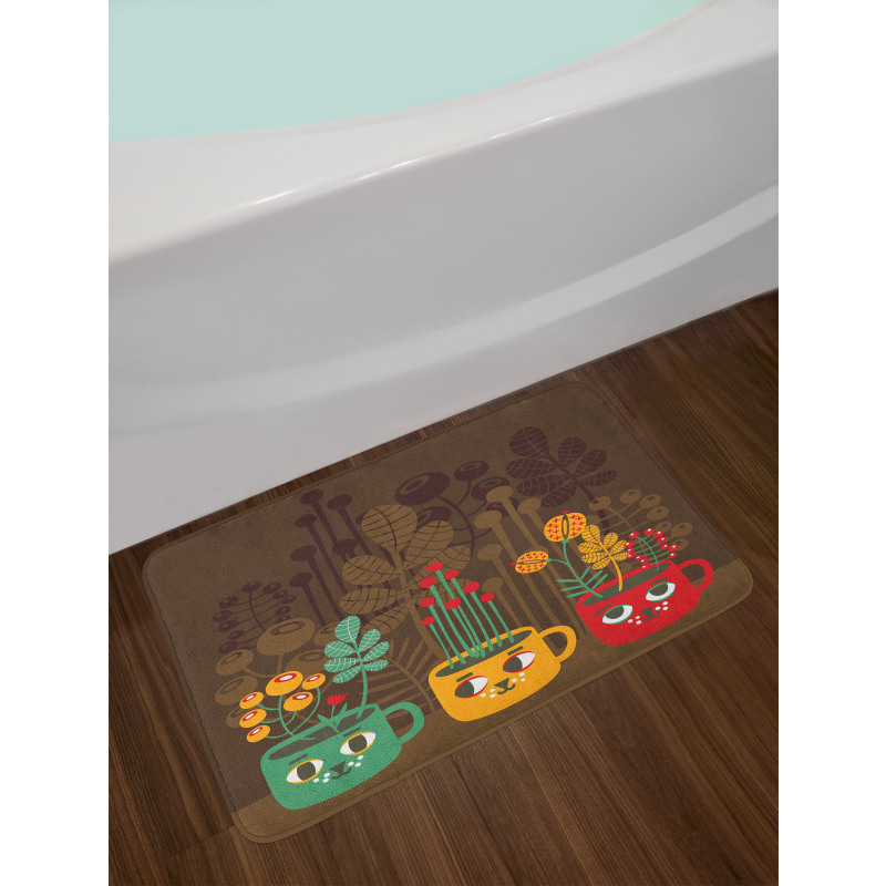 Plants in Cups Pottery Bath Mat