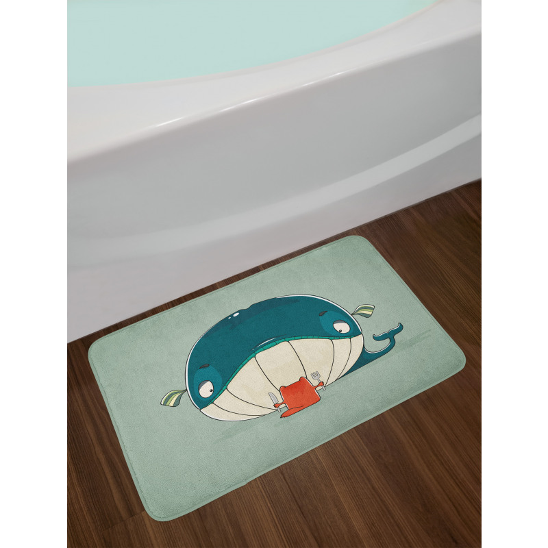 Kitten Eating Huge Fish Bath Mat