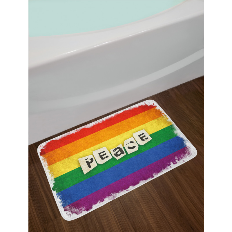 Grunge Flag Peace Word Bath Mat