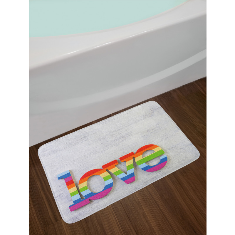 Love Sign on Wood Planks Bath Mat