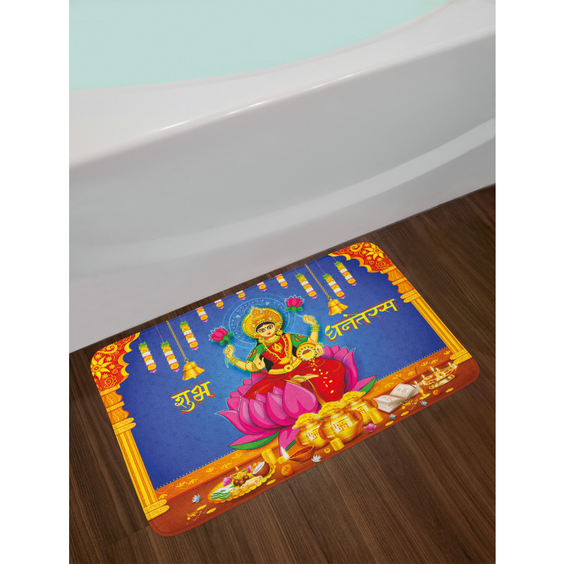 Ethnic Figures Lotus Ancient Bath Mat