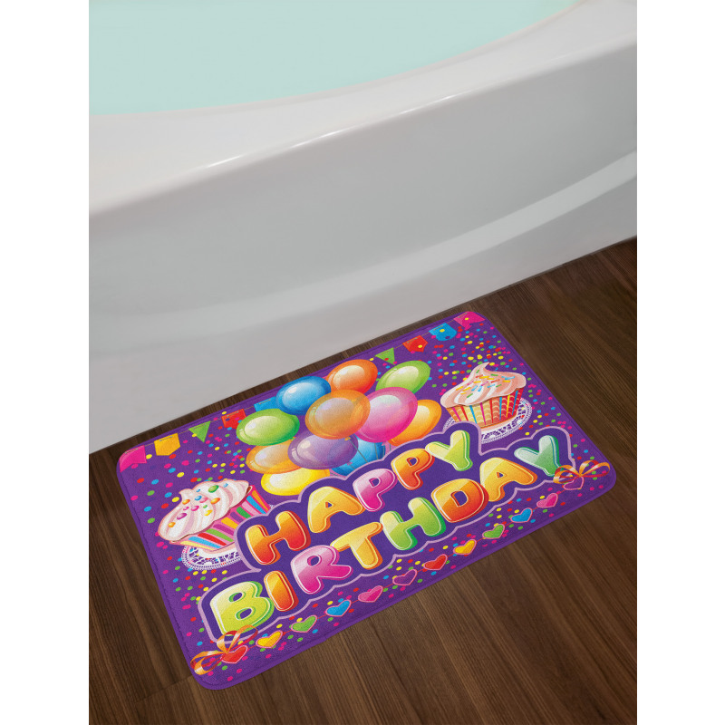 Cupcake Hearts Balloons Bath Mat