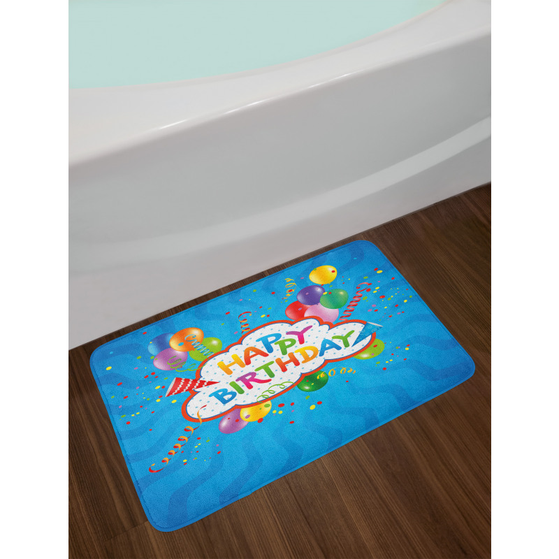 Greeting Text Party Hats Bath Mat