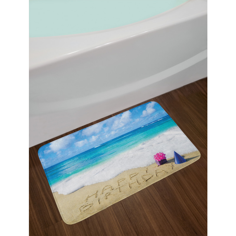 Happy Birthday on Sand Bath Mat