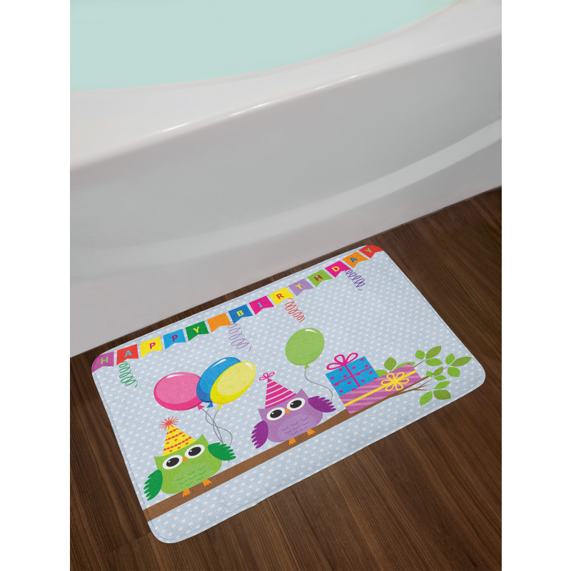 Cartoon Owl at Party Bath Mat