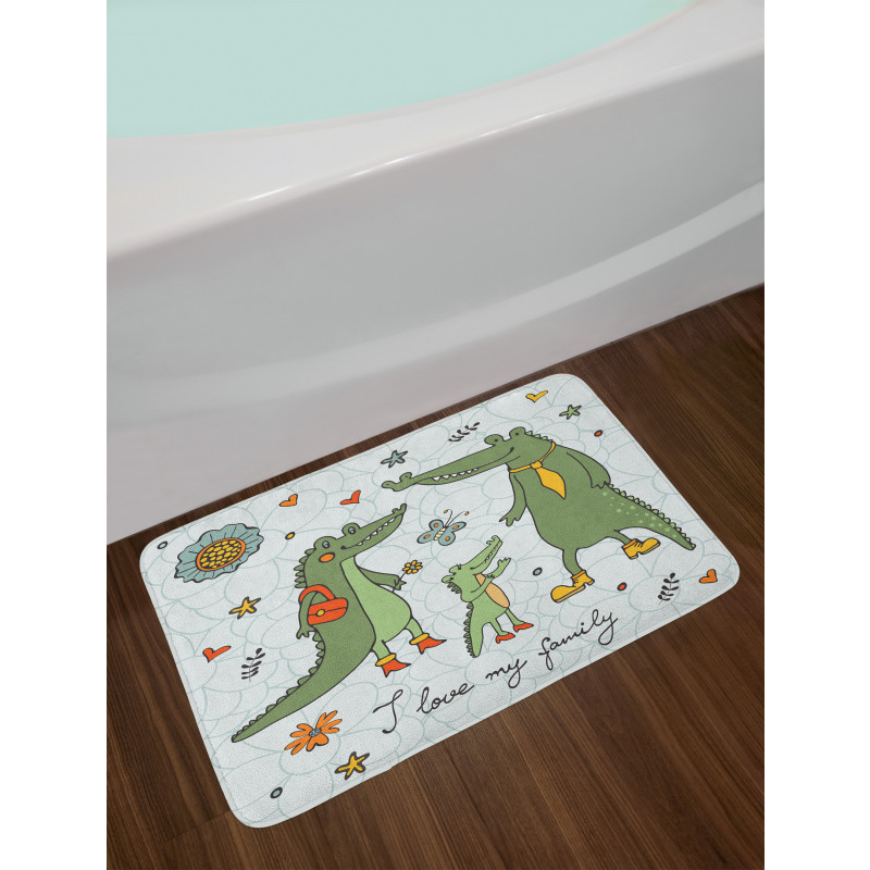 Alligator Family Cartoon Bath Mat