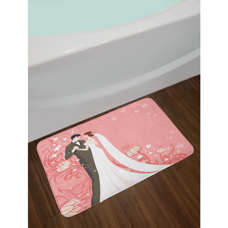 Bride Groom Dancing Floral Bath Mat