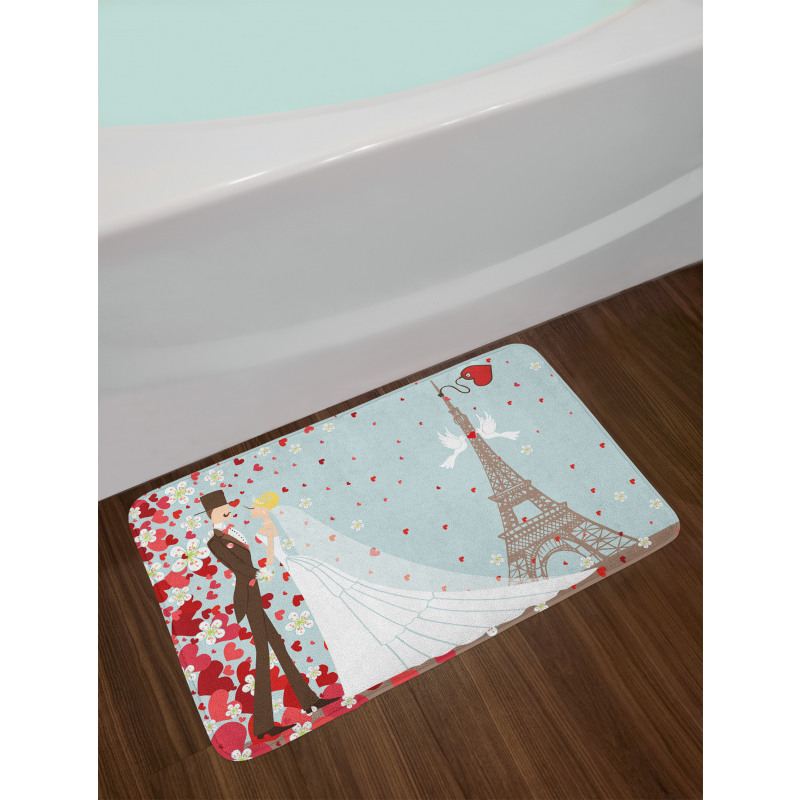 French Couple and Hearts Bath Mat