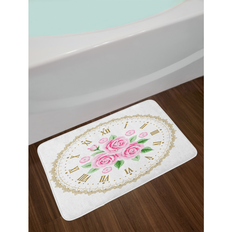 Vintage Clock Roses Bath Mat