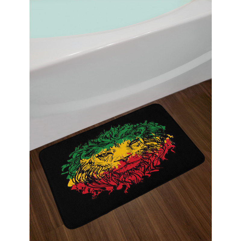 Grunge Lion Head Portrait Bath Mat