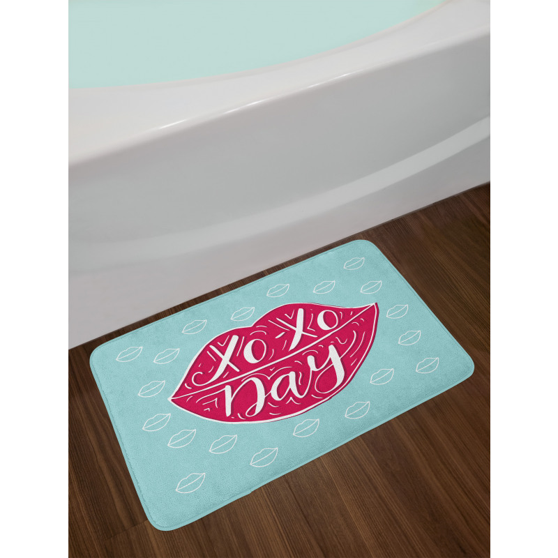 Woman Lips and Phrase Kisses Bath Mat