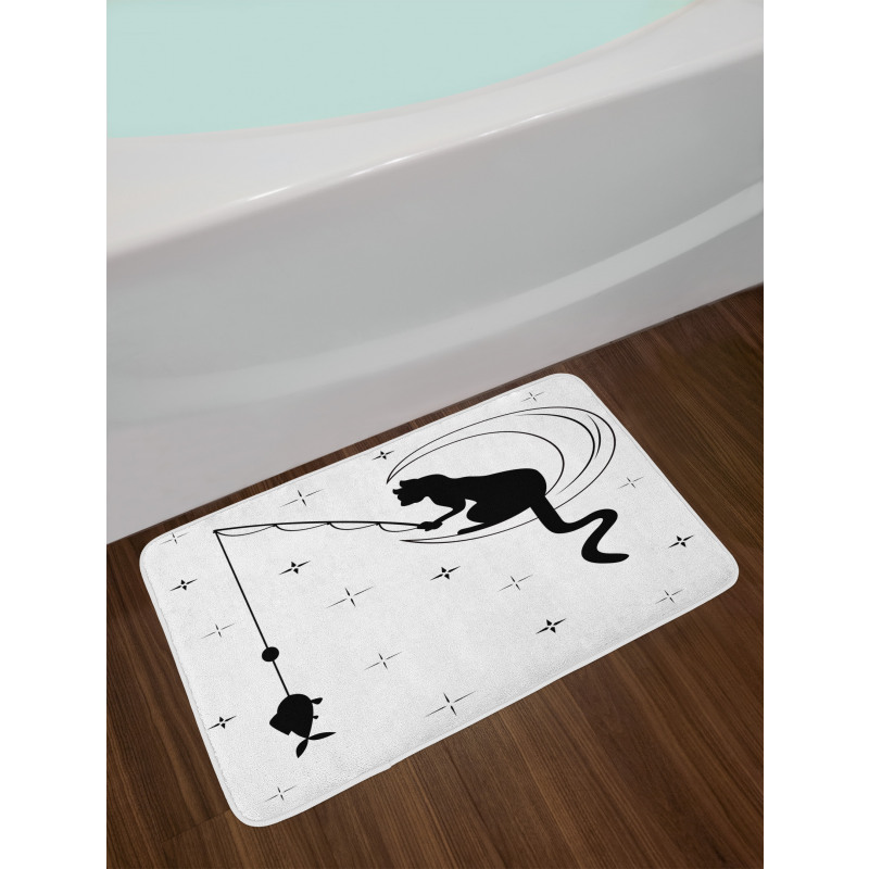 Fishing Kitty on Moon Art Bath Mat