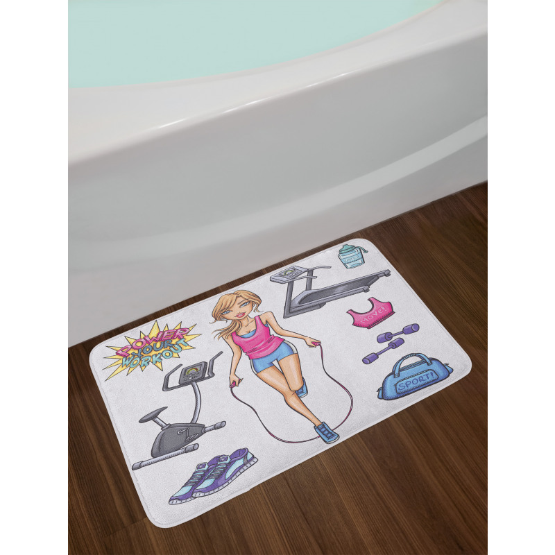 Cartoon Girl Work Bath Mat