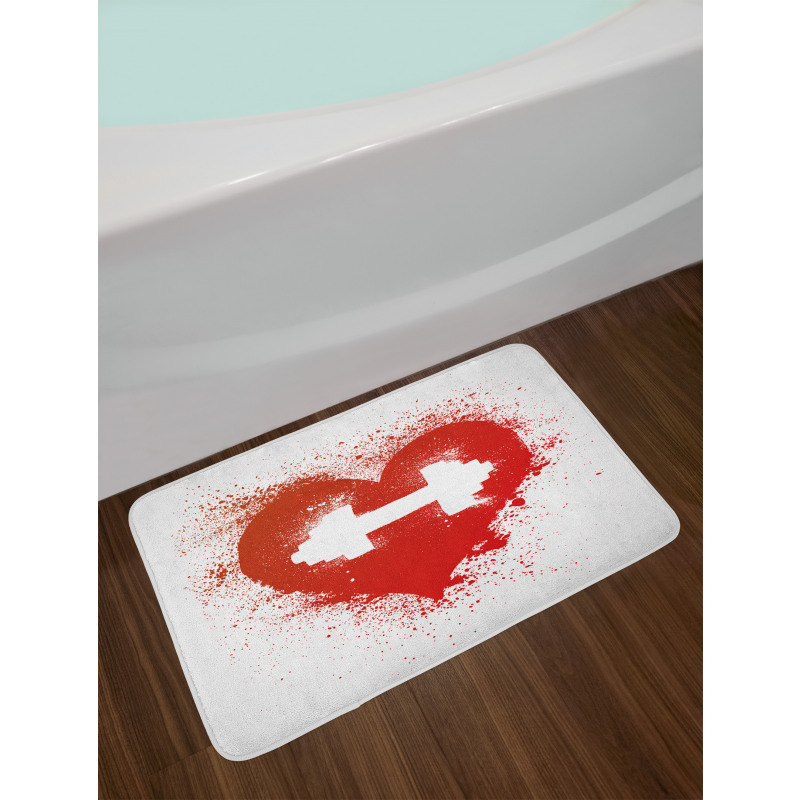 Red Heart Dumbbell Art Bath Mat