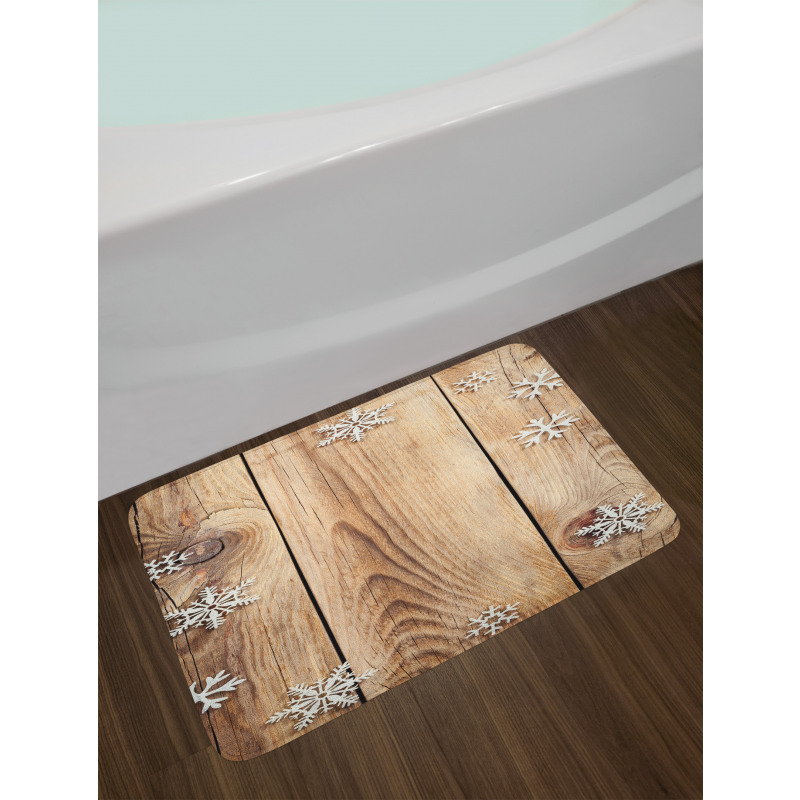 Wood Plank Snowflakes Bath Mat