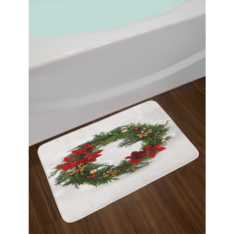 Poinsettia Blossoms Bath Mat