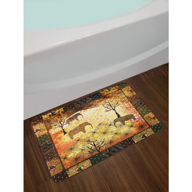 Grunge Elephants Roses Bath Mat