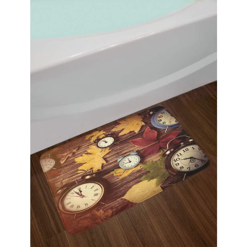 Clocks with Dry Leaves Bath Mat