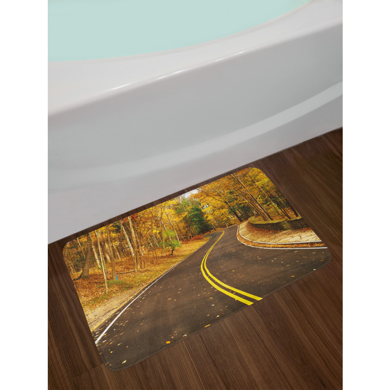 Autumn Scenery Roadway Bath Mat