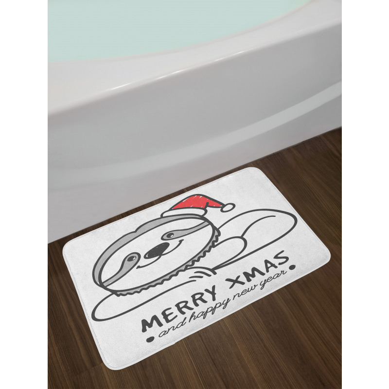 Sloth Christmas Hat Bath Mat