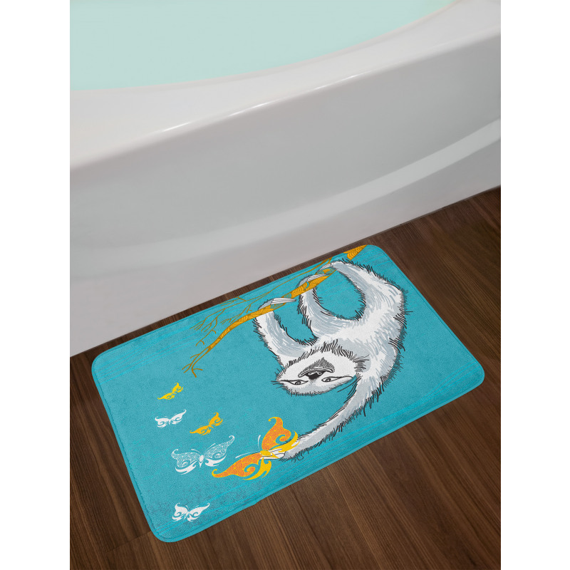 Sketchy Sloth Butterflies Bath Mat