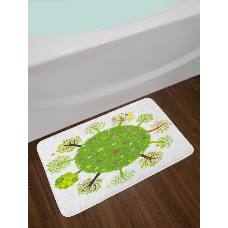 Various Green Trees Bloom Bath Mat